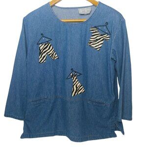 Vintage Cover Charge Womens L Shirt Blue Chambray Zebra Fashion Hangers Retro